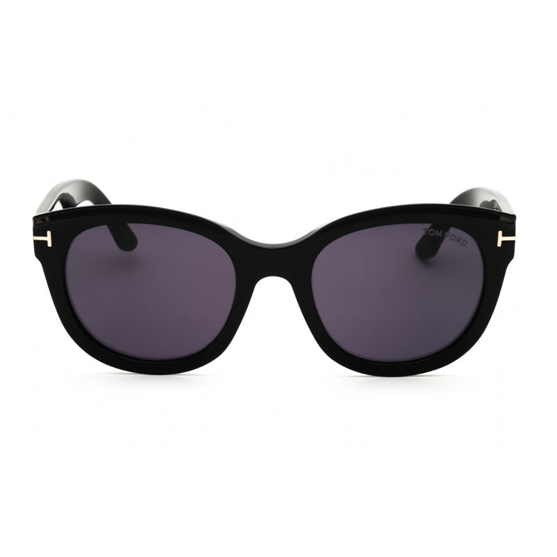 Tom Ford Sunglasses Round Full Rim, Shiny Black Frame and Smoke Lens FT111401A