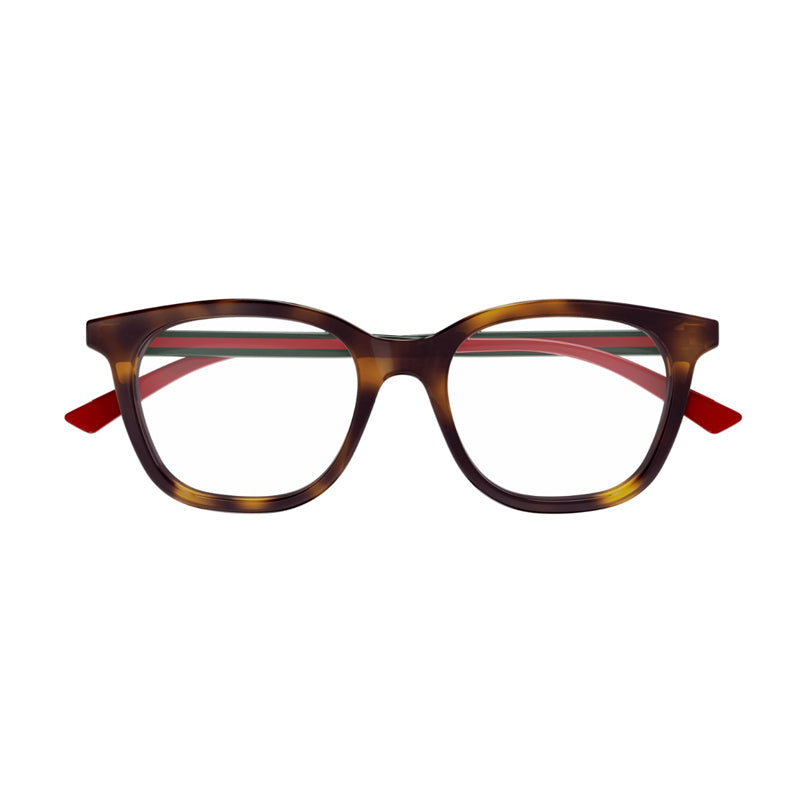 Gucci Eyeglasses Square Full Rim, Havana Frame and Clear Demo Lenses Lens GG1864O002