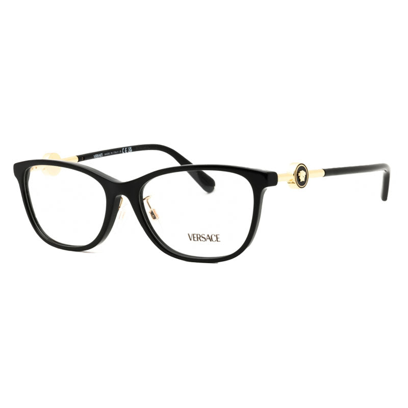 Versace Eyeglasses Round Full Rim, Black Frame and Clear Demo Lenses Lens VE3297DGB1