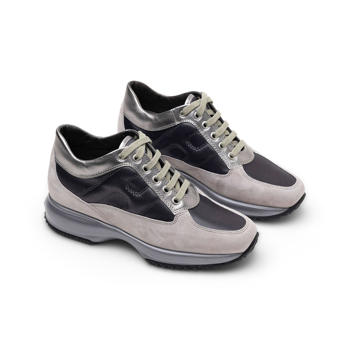 Hogan Interactive Allacciato Metallic-Panel Suede Sneakers