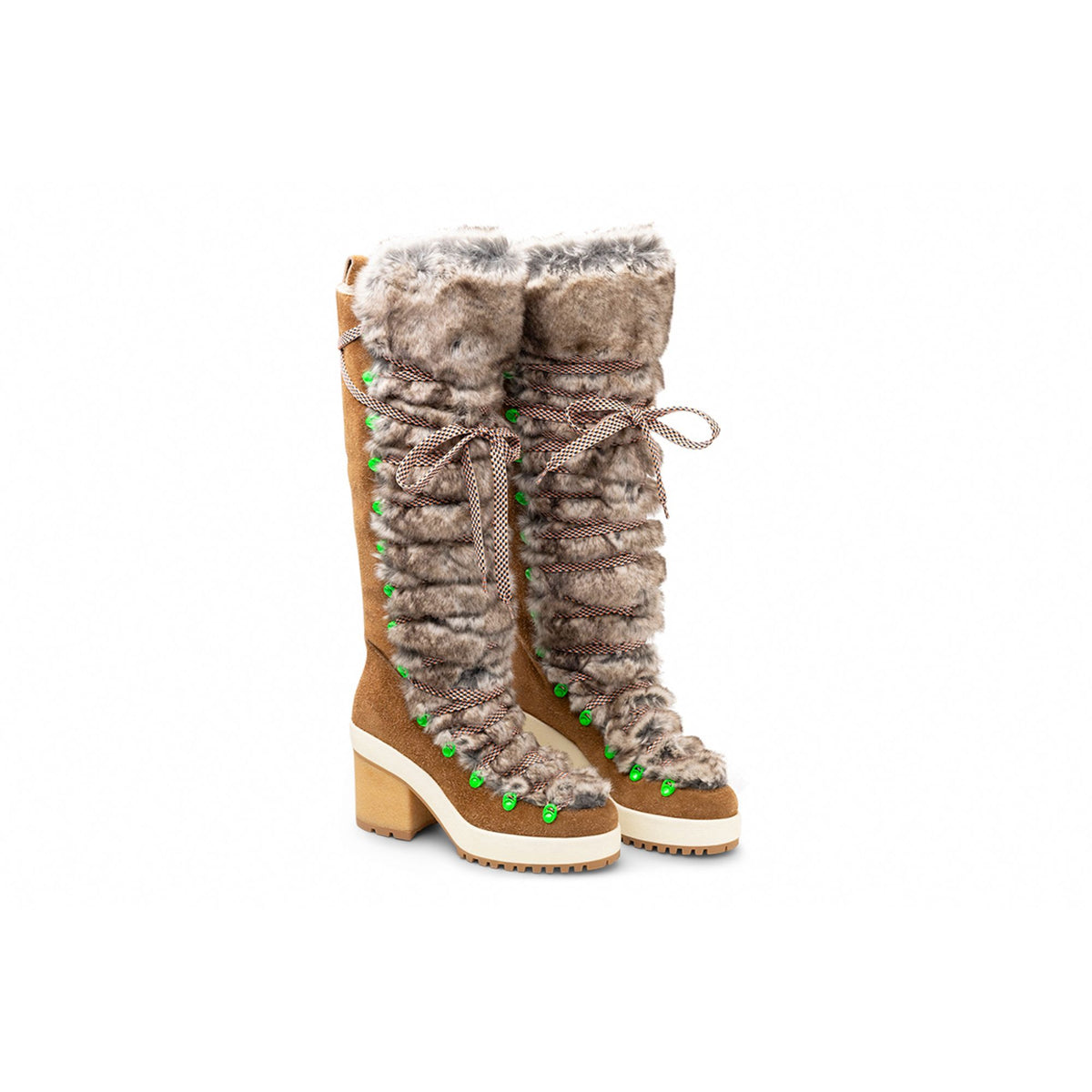Hogan Fur-Trimmed Lace-Up Knee-High Boots