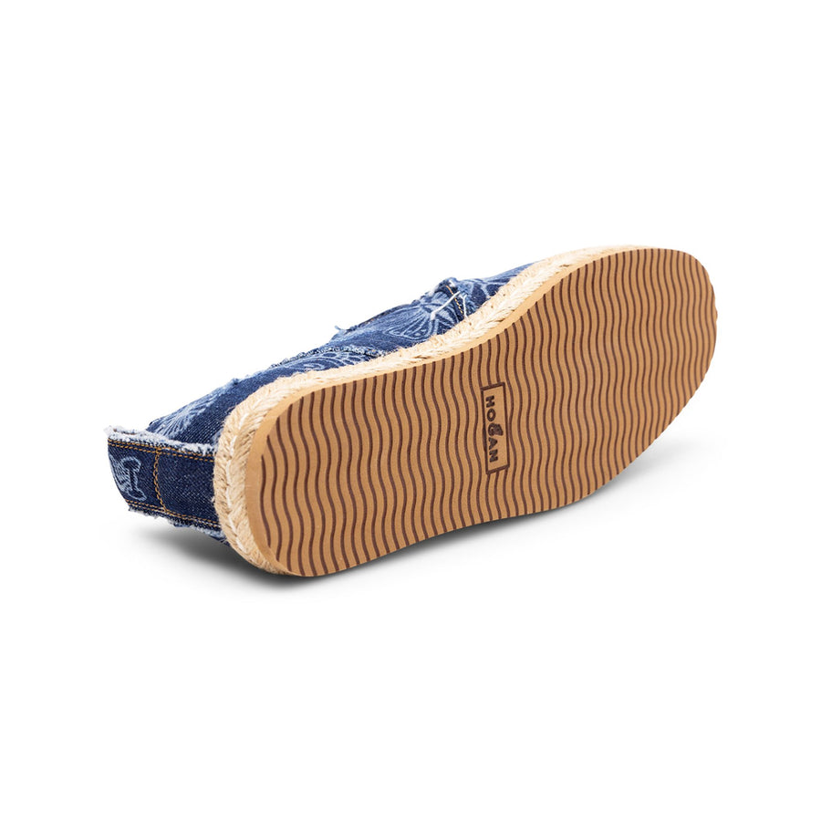 Hogan Denim Floral Print Espadrilles