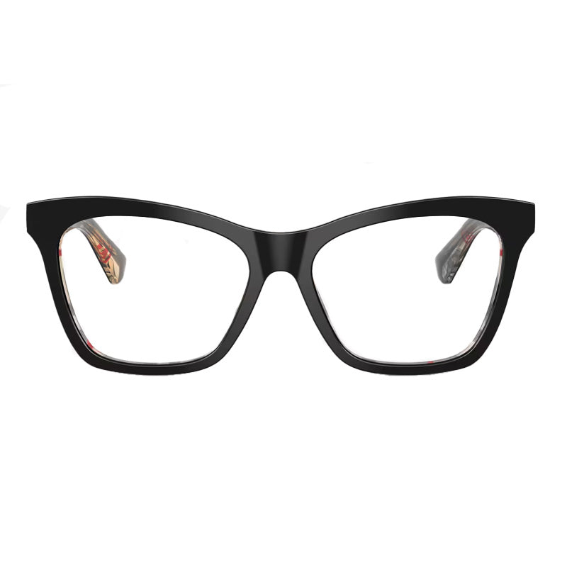 Burberry Eyeglasses Cat Eye Full Rim, Top Black on Vintage Check Frame and Clear Demo Lenses Lens BE24164121