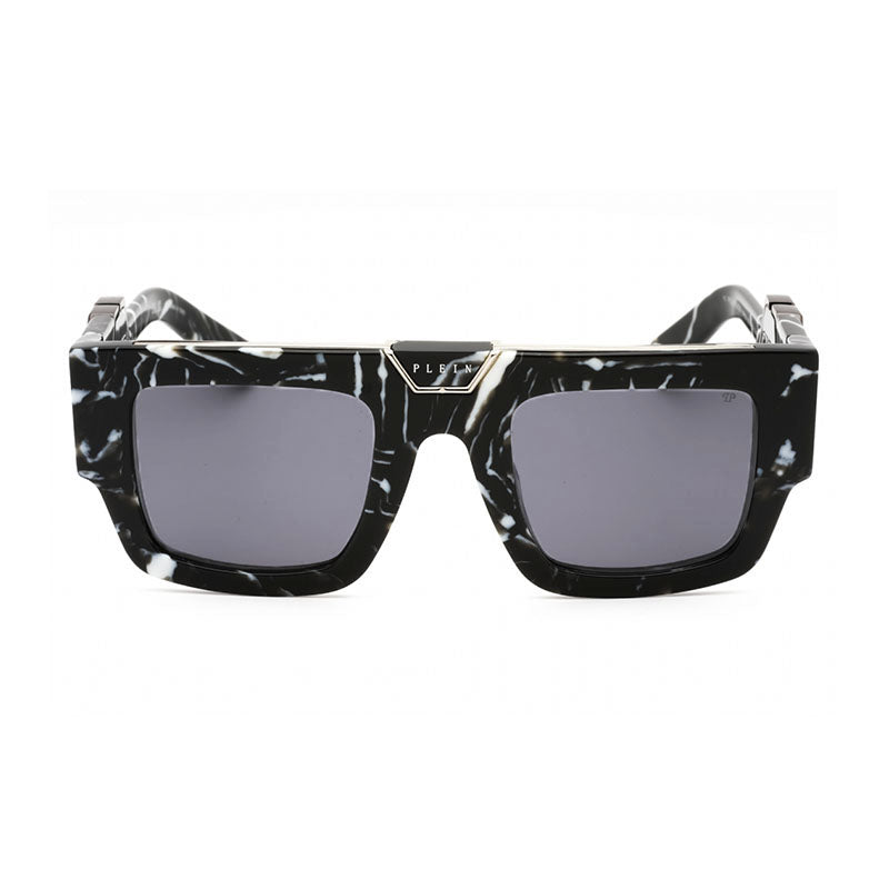 Philipp Plein Sunglasses Square Full Rim, Marbled Black Frame and Grey Lens SPP092MZ21G