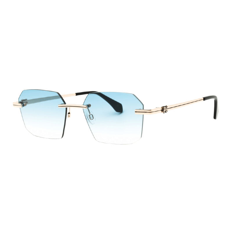 Palm Angels Sunglasses Geometric Rimless, Gold Frame and Blue Gradient Lens PERI10GQUARTZ7644