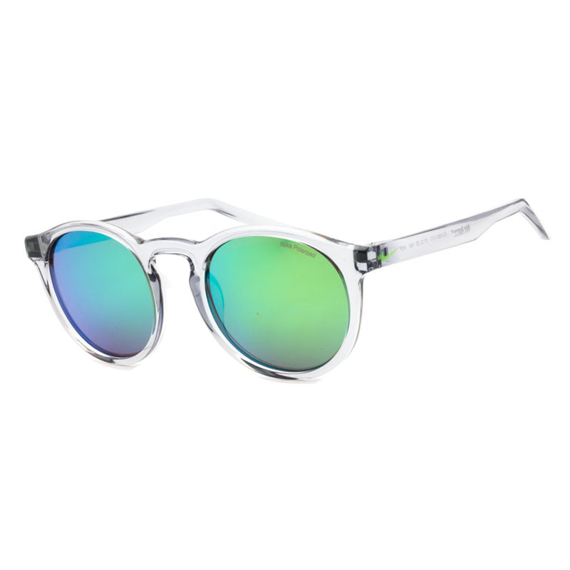 Nike Sunglasses Round Full Rim, Wolf Grey Frame and Green Mirror Polarized Lens NIKESWERVEPFD1850012