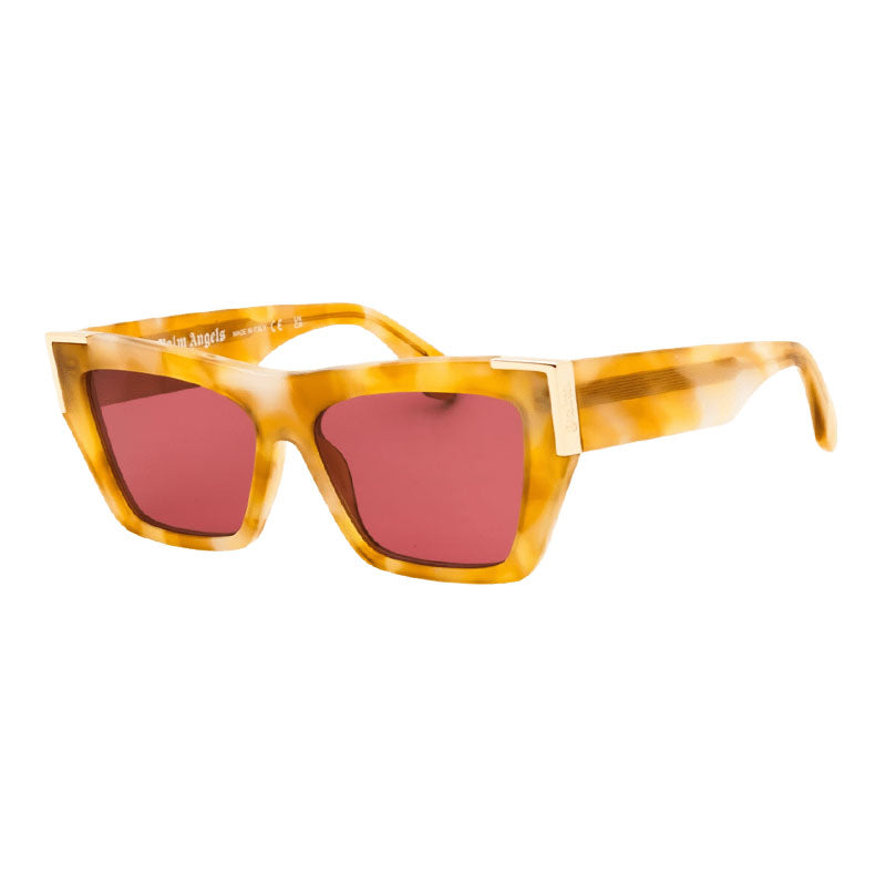 Palm Angels Sunglasses Cat Eye Full Rim, Light Havana Frame and Red Lens PERI099HOLLYWOOD1925