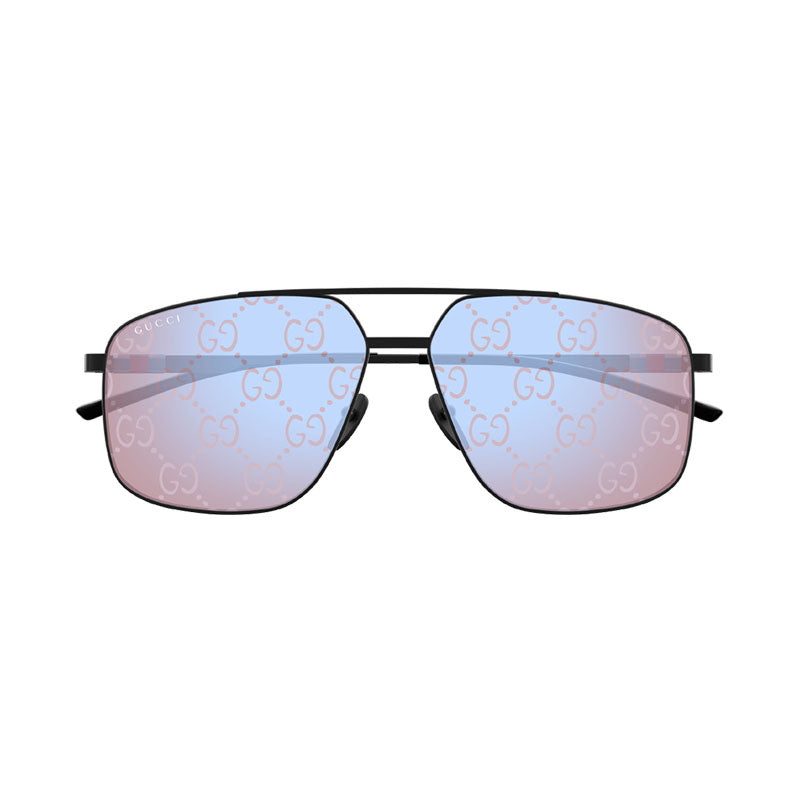 Gucci Sunglasses Aviator Full Rim, Black Frame and VIolet with GG pattern White Mirror Lens GG1676S005