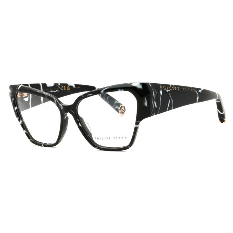 Philipp Plein Eyeglasses Cat Eye Full Rim, Marble Black Frame and Clear Demo Lens Lens VPP1000Z21