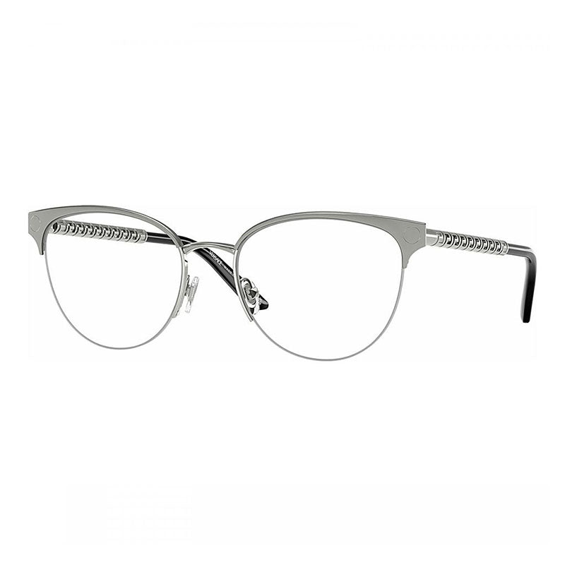Versace Eyeglasses Cat Eye Semi Rim, Silver Frame and Clear Demo Lenses Lens VE12971000
