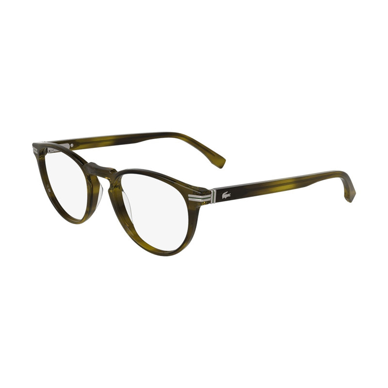 Lacoste Eyeglasses Round Full Rim, Striped Khaki Frame and Clear Demo Lenses Lens L2966275