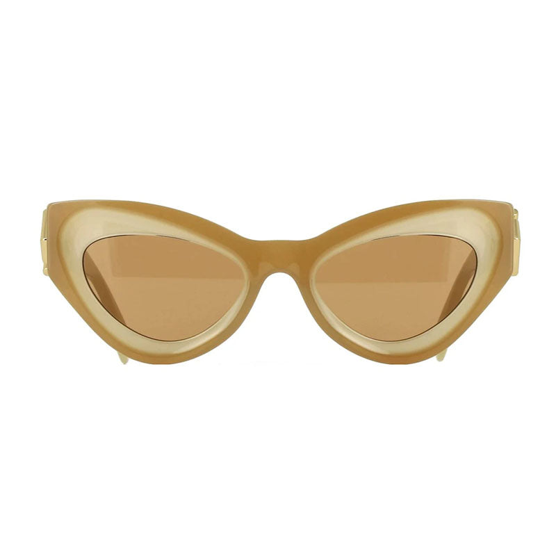 Fendi Sunglasses Cat Eye Full Rim, Shiny Beige Frame and Brown Lens FE40146I57E