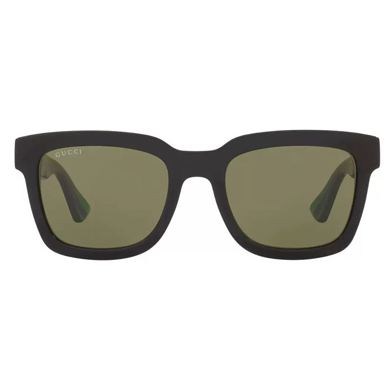 Gucci Sunglasses Square Full Rim, Black and Green with Red Stripe Frame and Green Lens GG0001SN002