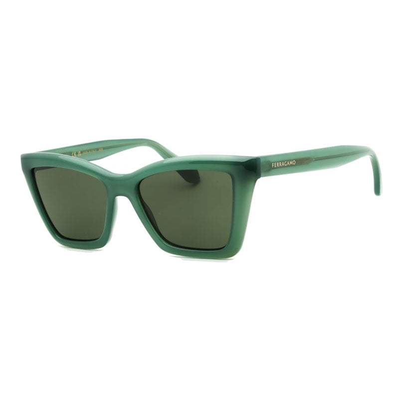 Ferragamo Salvatore Ferragamo Sunglasses Cat Eye Full Rim, Opaline Green Frame and Brown Green Lens SF2039SE339