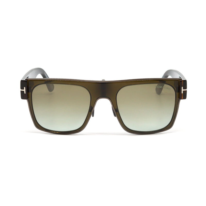 Tom Ford Sunglasses Square Full Rim, Shiny Dark Green/Blonde Havana Frame and Brown Mirror Lens FT107351G