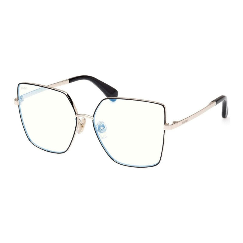 Max Mara Eyeglasses Butterfly Full Rim, Black/Gold Frame and Clear/Blue-light Block Lenses Lens MM5073-H-B005