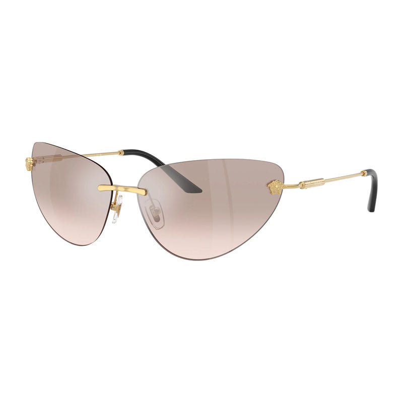 Versace Sunglasses Cat Eye Rimless, Gold Frame and Brown Silver Mirror Lens VE22811002/8Z