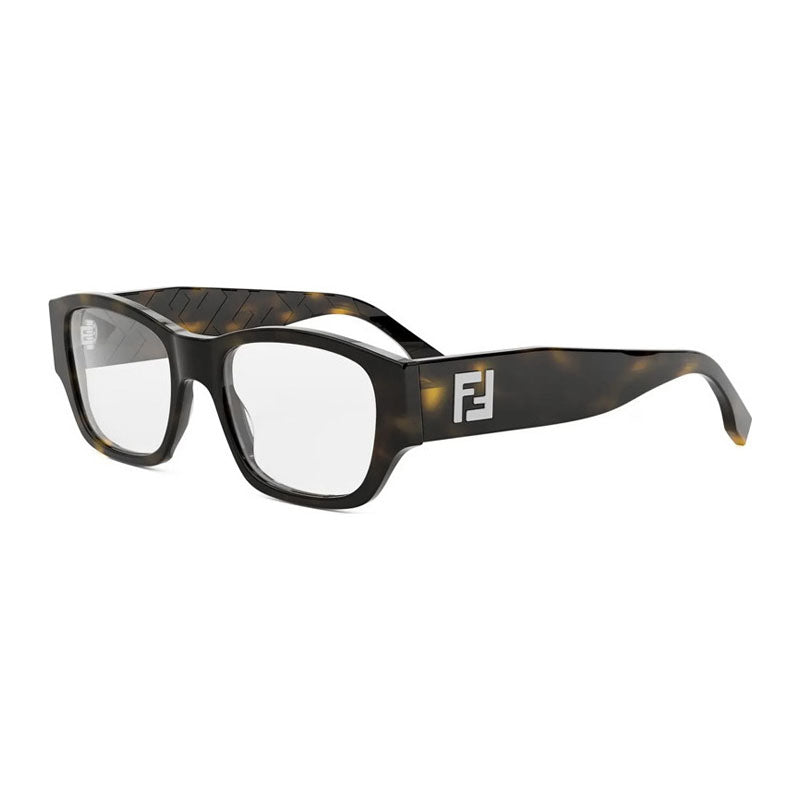 Fendi Eyeglasses Square Full Rim, Havana Frame and Clear Demo Lens Lens FE50123I052