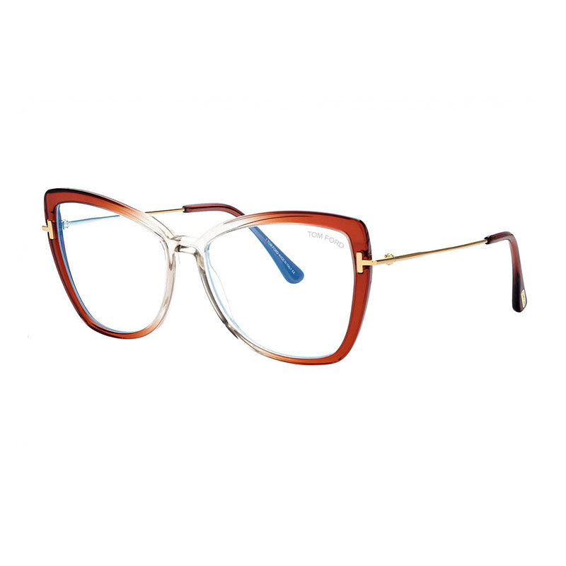 Tom Ford Eyeglasses Butterfly Full Rim, Orange/Gold Frame and Clear Blue Light Block Lens FT5882-B044