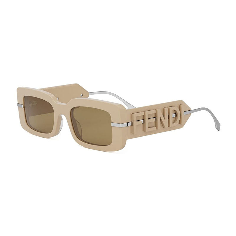 Fendi Sunglasses Rectangle Full Rim, Shiny Brown Frame and Brown Lens FE40133I57E