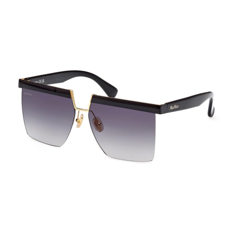 Max Mara Sunglasses Square Semi Rim, Shiny Black Frame and Smoke Gradient Lens MM007101A