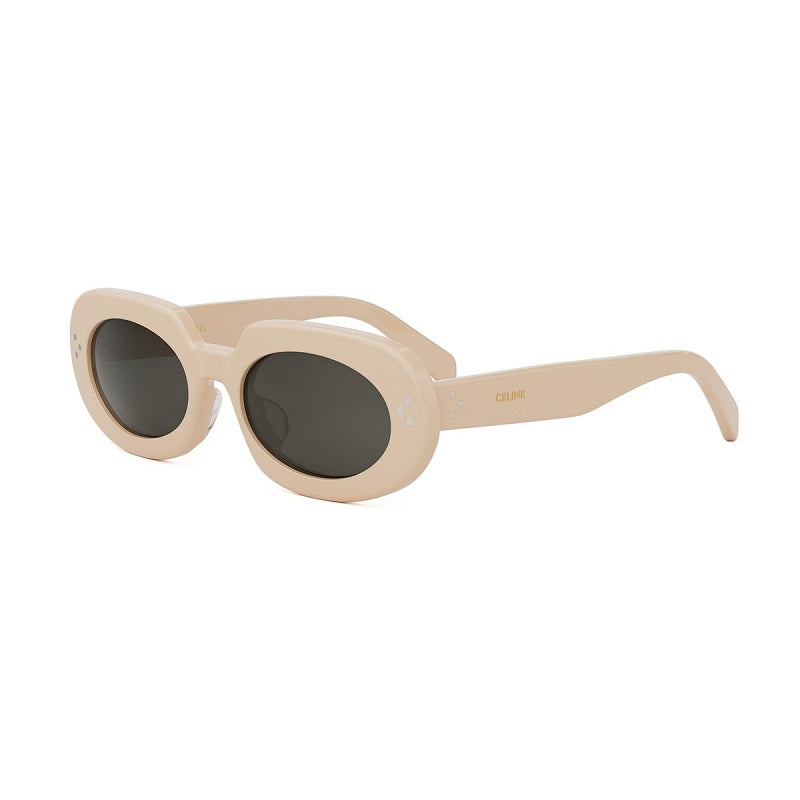Celine Sunglasses Oval Full Rim, Shiny Ivory Frame and Smoke Lens CL40276U25A