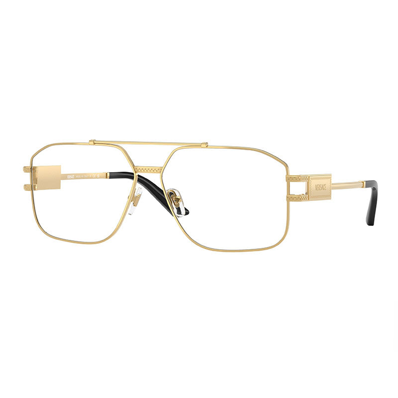 Versace Eyeglasses Aviator Full Rim, Gold Frame and Clear Demo Lenses Lens VE13021002