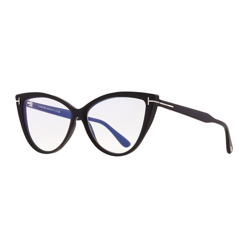 Tom Ford Eyeglasses Cat Eye Full Rim, Black Frame and Clear Blue Light Block Lens FT5843-B005
