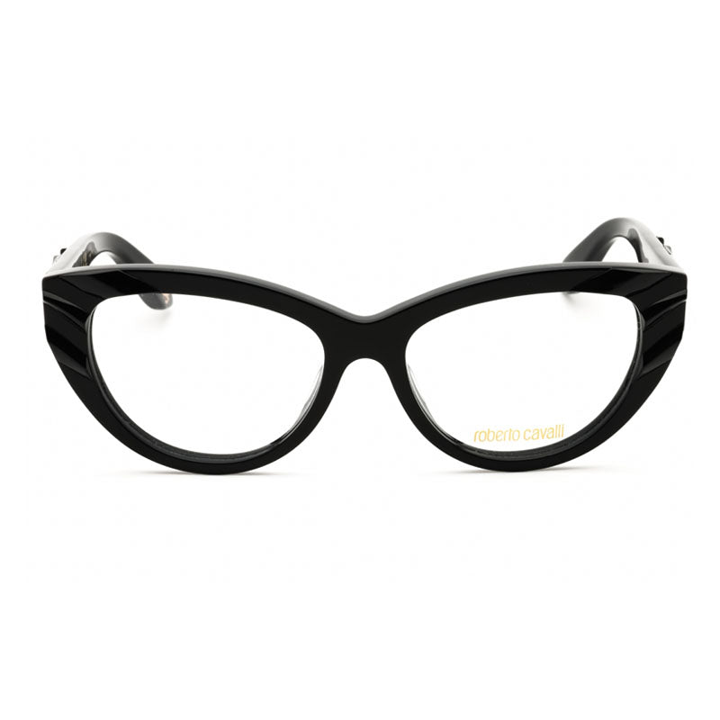 Roberto Cavalli Eyeglasses Cat Eye Full Rim, Shiny Black Frame and Clear Demo Lenses Lens VRC024V0700