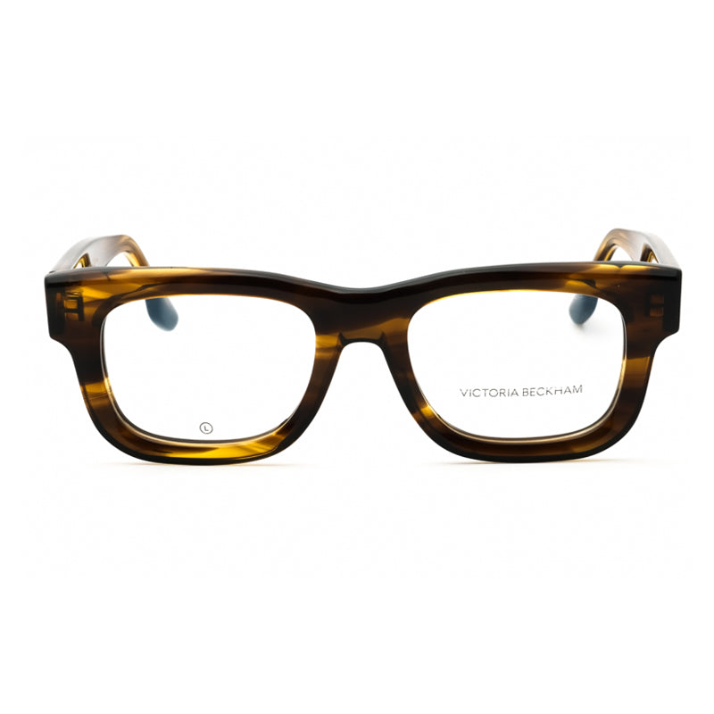 Victoria Beckham Eyeglasses Square Full Rim, Striped Khaki Frame and Clear Demo Lenses Lens VB2671318