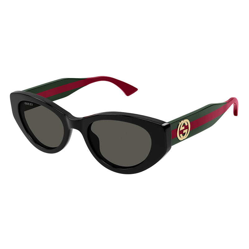 Gucci Sunglasses Cat Eye Full Rim, Shiny Black/Green/Red Frame and Grey Lens GG1862S001