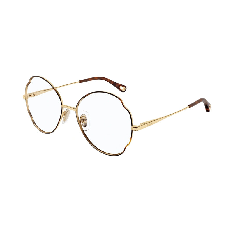 Chloe Eyeglasses Geometric Full Rim, Havana/Gold Frame and Clear Demo Lenses Lens CH0097O004