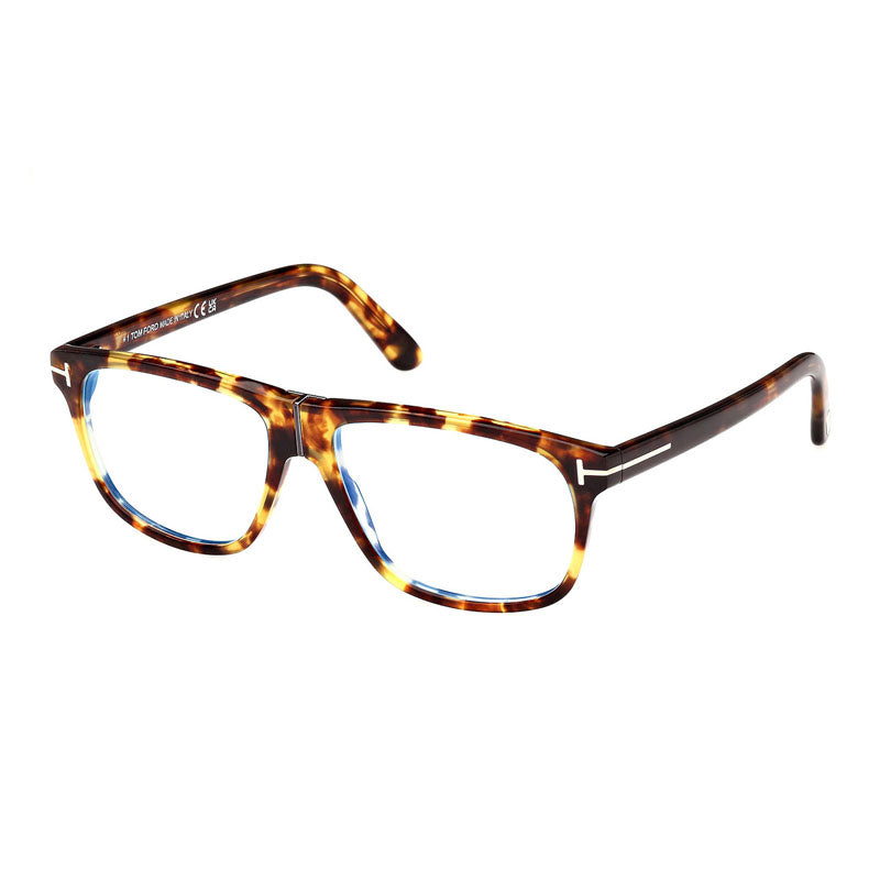 Tom Ford Eyeglasses Aviator Full Rim, Blonde Havana Frame and Clear/Blue Light Block Lenses Lens FT5978-B053