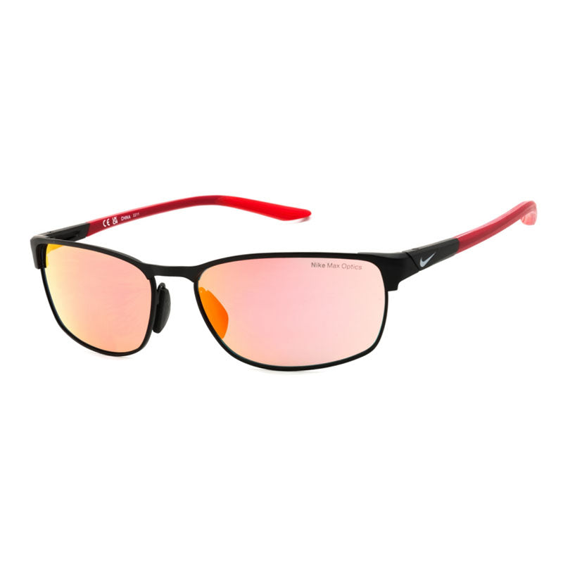 Nike Sunglasses Rectangle Full Rim, Satin Black Frame and Red Mirror Lens NIKEMODERNMETALMDZ7366010