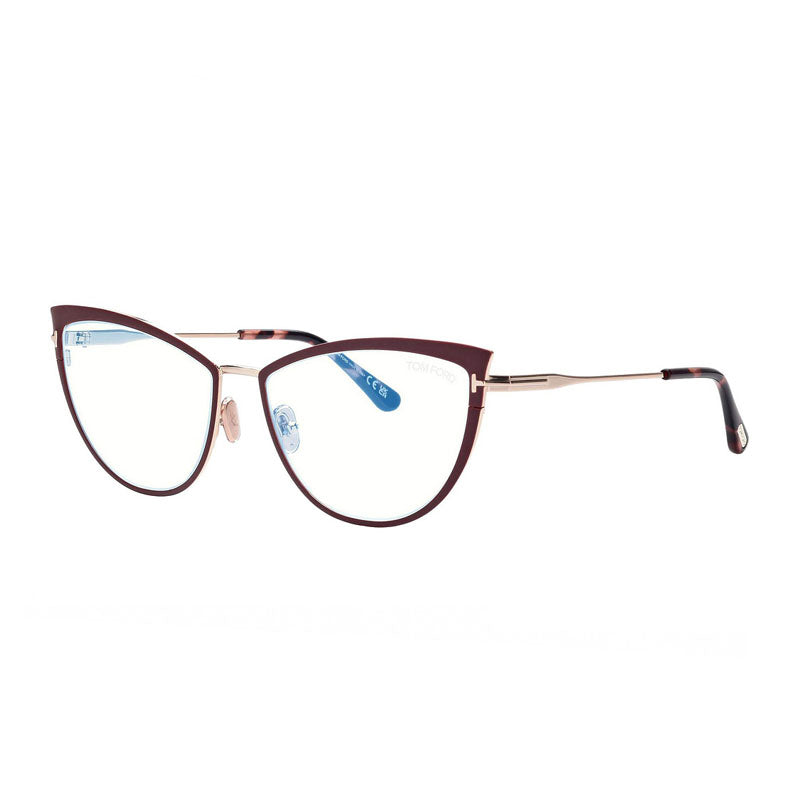 Tom Ford Eyeglasses Cat Eye Full Rim, Bordeaux/Shiny Rose Gold Frame and Clear Blue Light Block Lens FT5877-B069