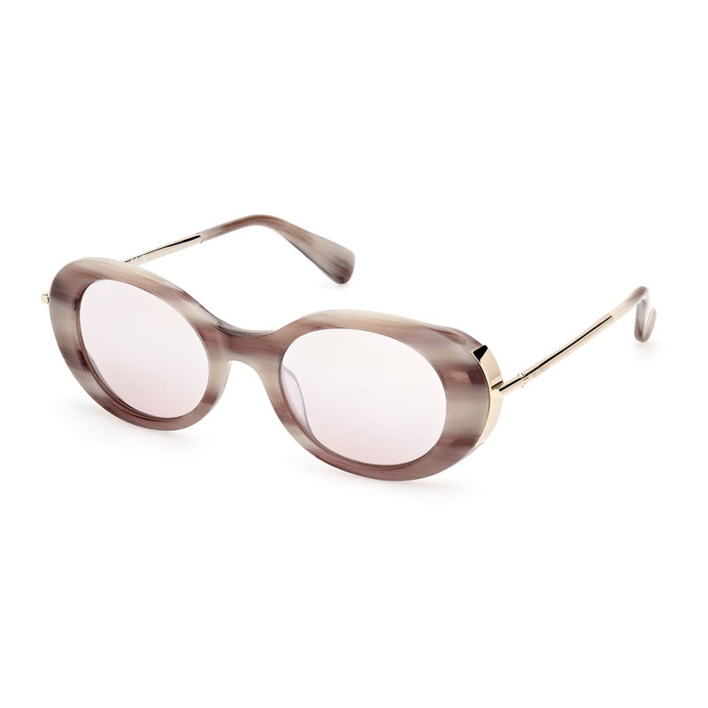Max Mara Sunglasses Oval Full Rim, Beige Horn Frame and Brown Mirror Lens MM008060G