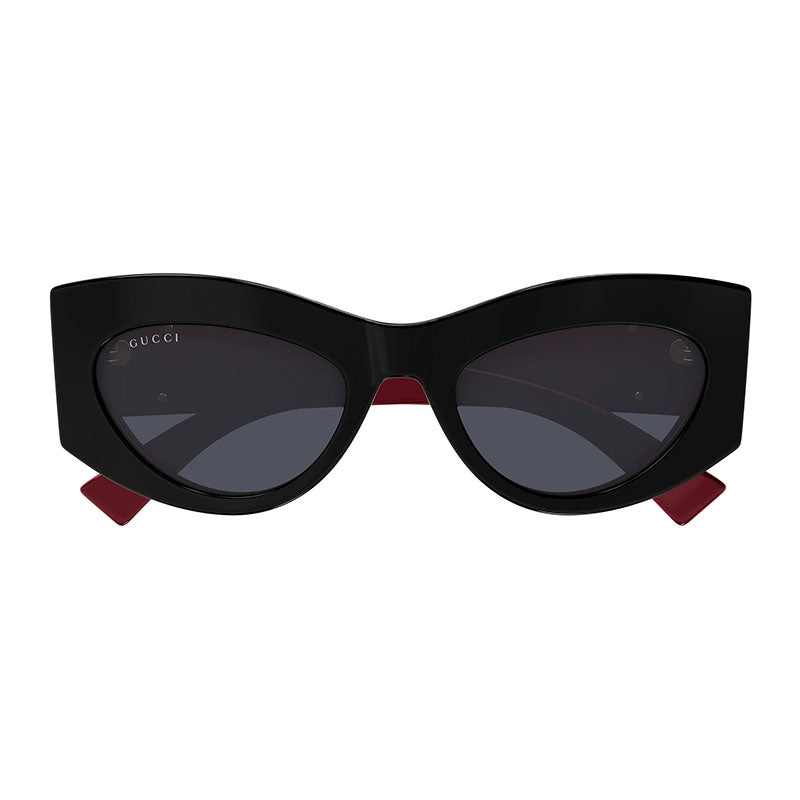 Gucci Sunglasses Cat Eye Full Rim, Shiny Black/Burgundy Frame and Grey Lens GG1843S006