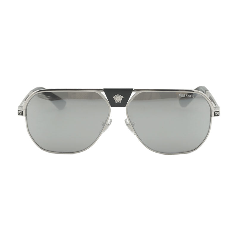 Versace Sunglasses Aviator Full Rim, Silver Frame and Light Grey Silver Mirror Lens VE229410006G