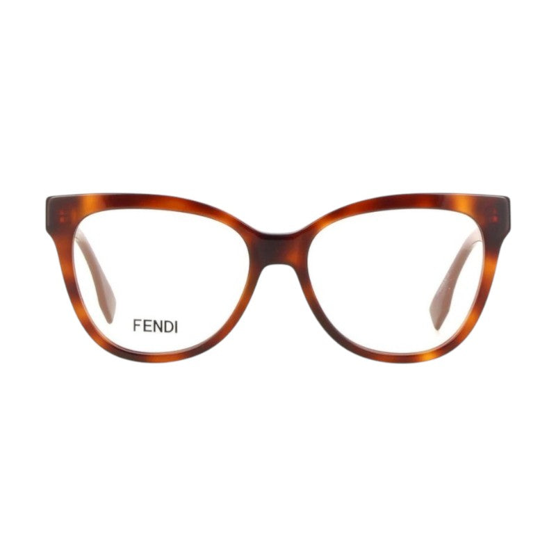 Fendi Eyeglasses Square Full Rim, Havana Frame and Clear Demo Lens Lens FE50093I053