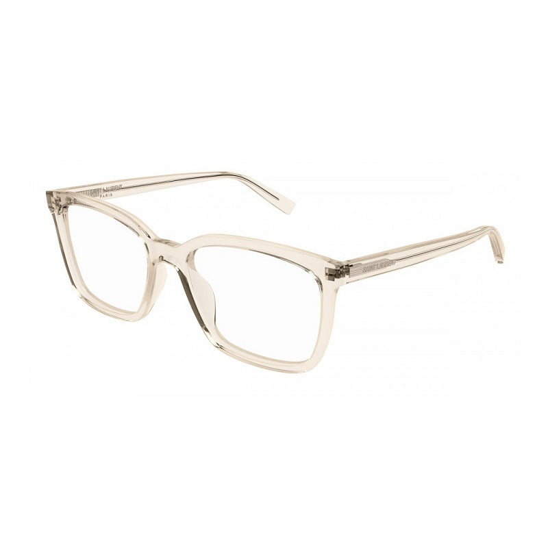 Saint Laurent Eyeglasses Square Full Rim, Transparent Beige Frame and Clear Demo Lenses Lens SL672004