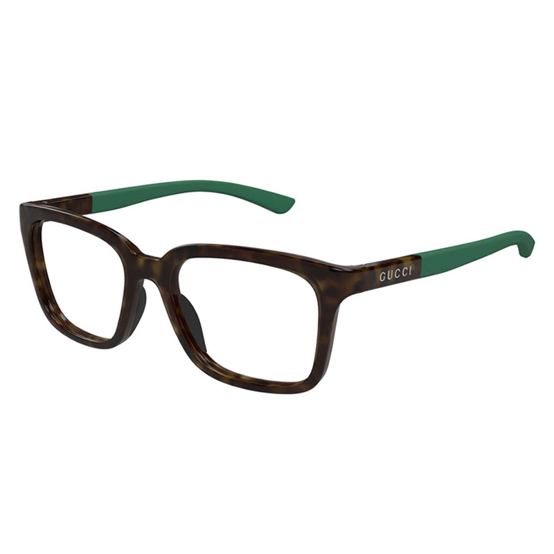 Gucci Eyeglasses Square Full Rim, Havana with Green Frame and Clear Demo Lenses Lens GG1738O003
