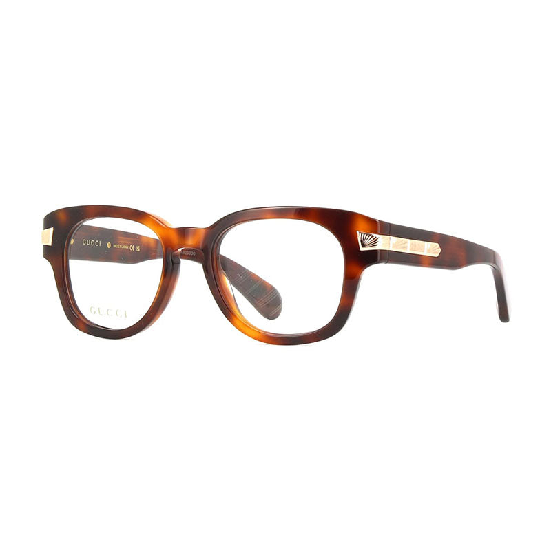 Gucci Eyeglasses Square Full Rim, Shiny Medium Havana Frame and Clear Demo Lenses Lens GG1518O002