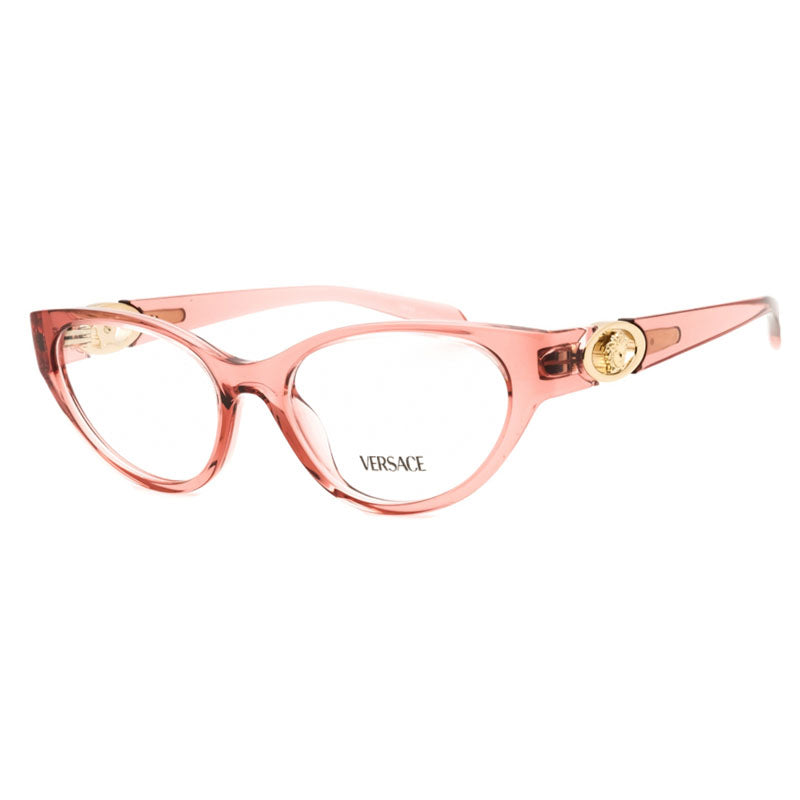 Versace Eyeglasses Cat Eye Full Rim, Transparent Pink Frame and Clear Demo Lenses Lens VE3372U5322