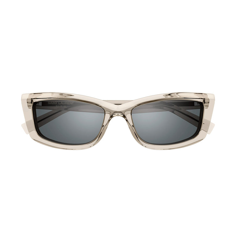 Saint Laurent Sunglasses Cat Eye Full Rim, Transparent Beige Frame and Silver Mirror Lens SL658003