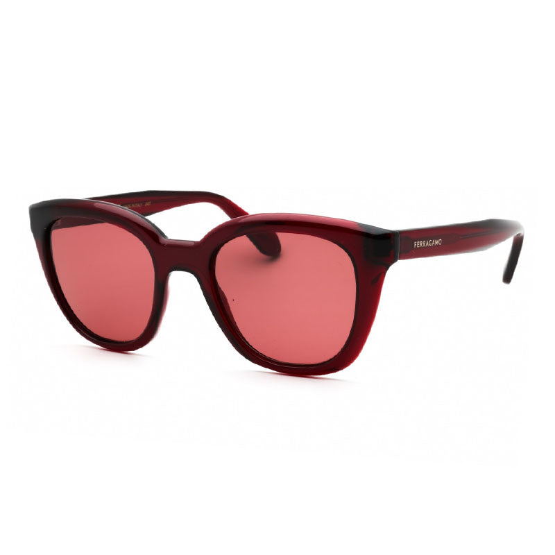 Ferragamo Salvatore Ferragamo Sunglasses Round Full Rim, Transparent Red Frame and Mauve Lens SF2000S616