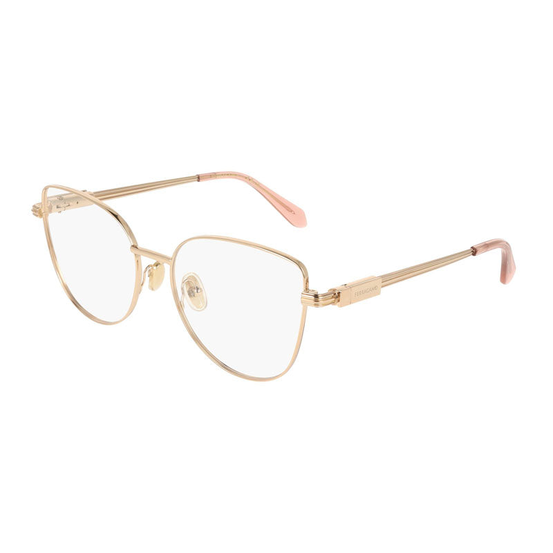 Ferragamo Salvatore Ferragamo Eyeglasses Cat Eye Full Rim, Rose Gold Frame and Clear Demo Lenses Lens SF2240770