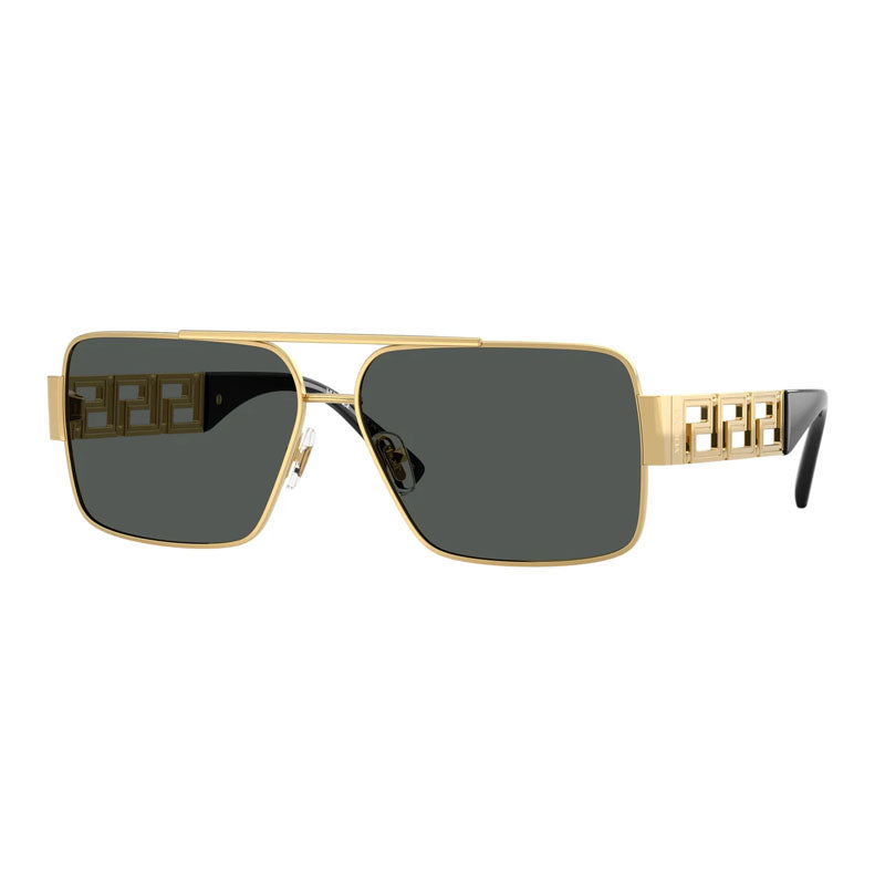 Versace Sunglasses Rectangle Full Rim, Gold Frame and Dark Grey Lens VE22901002/87