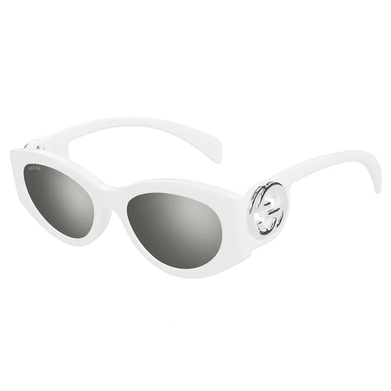 Gucci Sunglasses Cat Eye Full Rim, White Frame and Grey Silver Mirror Lens GG1691S006