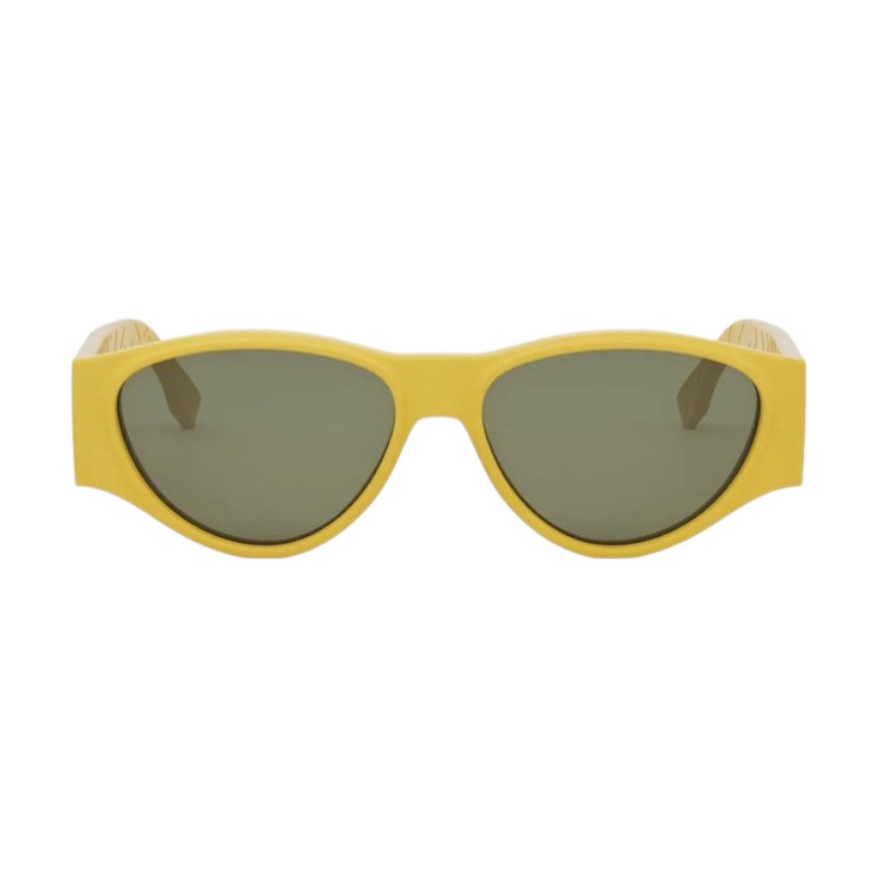 Fendi Sunglasses Oval Full Rim, Shiny Yellow Frame and Green Lens FE40158I39N