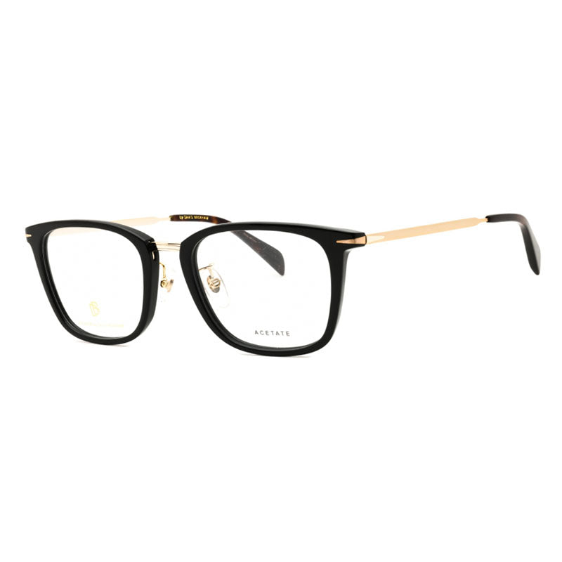 David Beckham Eyeglasses Rectangle Full Rim, Black Gold Frame and Clear Demo Lenses Lens DB7060/F02M200
